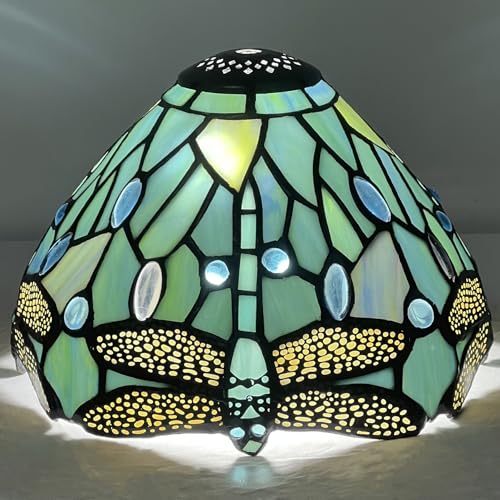 Small Tiffany Lampshade Replacement Only Stained Glass Style Lamp Shade 8 Inch Fit for Table Desk Lamp, Pendant Ceiling Light Fixture (Blue Dragonfly)