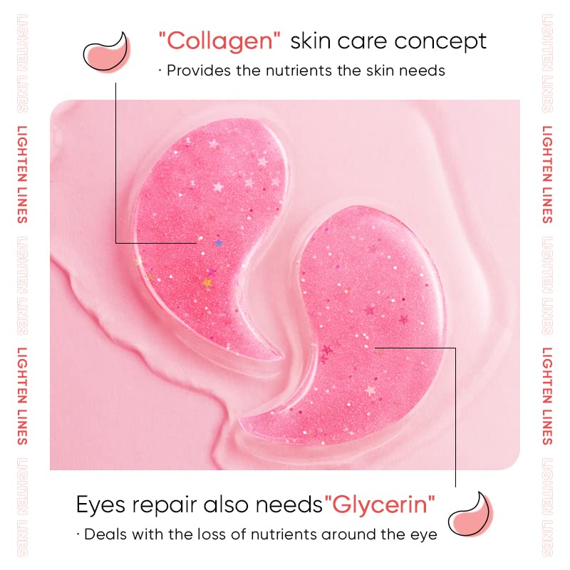 Under Eye Patches for Dark Circles, Anti Smile Line & Wrinkle Eye Gels with Collagen & Peptides for Puffy Eyes & Dark Circles, 60 Pcs Hydrating Hydrogel Mask, Anti-Aging Eye Gel Pads (Pink)