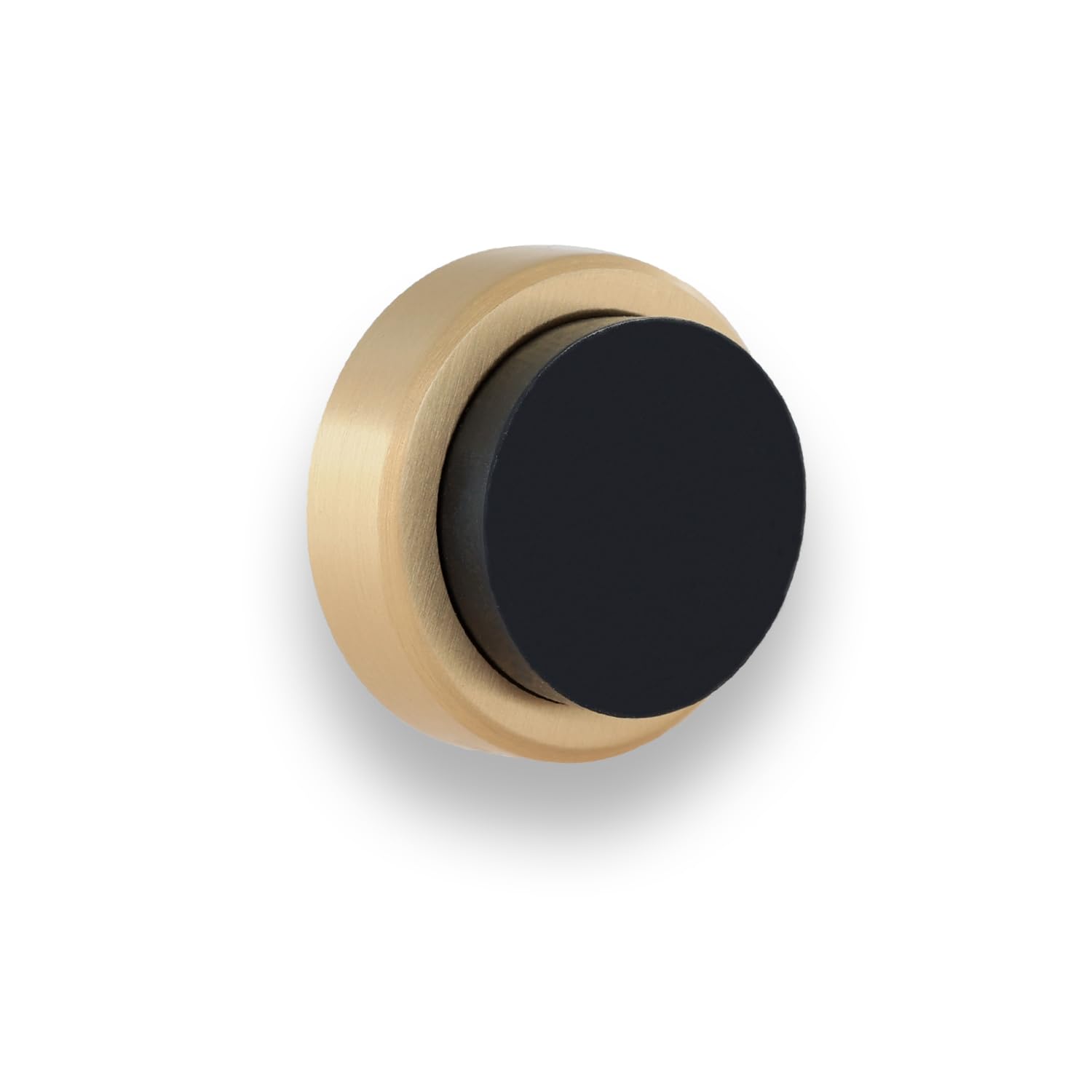 EVI Door Stop | Brass Door Stop - Adhesive and Screw Fastering - Black Protective Rubber - Door Stop 0.94 x 0.55 Inches