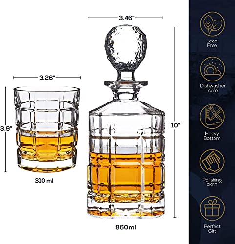 Whiskey Decanter Set With Glasses Regal Trunk & Co, 4 Square Engraved Tumblers Whisky Decanter & Glass Set, Crystal Decanter Set Bourbon And Scotch, Gift Box And With Liquor Glass Polishing Cloth #TOP5