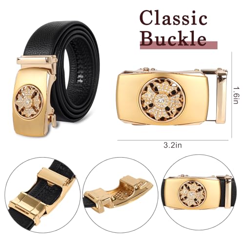 Image of Aurolran Men&Womens Leather Dress Belt Business Automatic Buckle Belt Color-Black Silver Gold