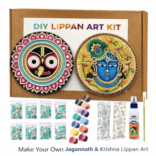 Image of 8inches shrinathji lippan Art Materials DIY kit with 2 pcs 8 inches lippan MDF Board Gold Decorative Mirrors lippan Art kit for Kids Adults wall Decoration for Home Decor