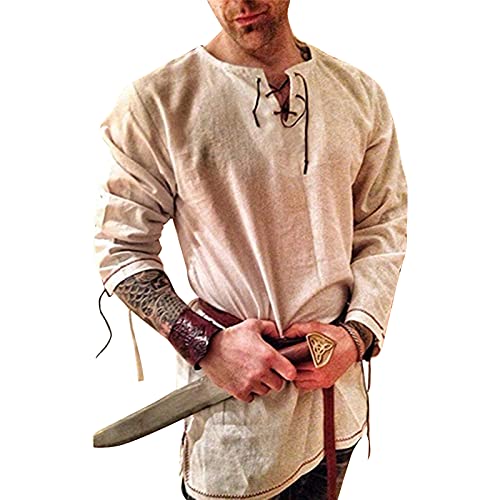 Men's Fashion Cotton Linen Shirt Long Sleeve Solid Color Ethnic Beach Yoga Top2