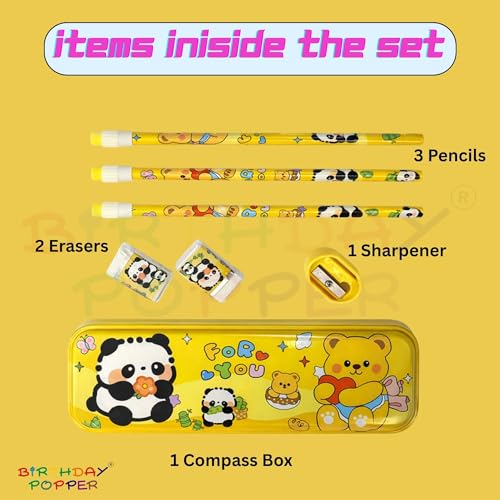Image of Birthday Popper 4-in-1 Cartoon Themed Stationery Set for Kids - Set of 4 as Birthday Return Gifts, Study, Writing & Drawing - Type-4