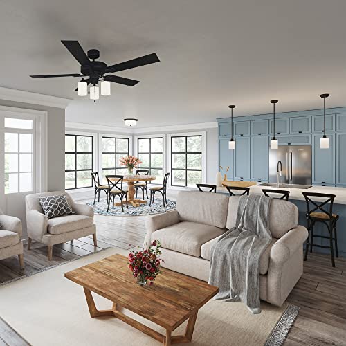 Image of Design House 157362-BLK Aubrey 52-Inch Traditional Indoor LED Light Kit Ceiling Fan with 5 Reversible Blades, Reverse Airflow, Matte Black