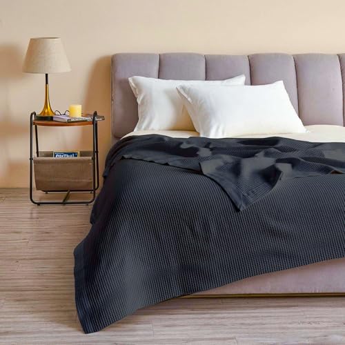 Image of Super Soft & Breathable 100% Microfiber Waffle Blanket - Throw Blanket and Quilt for Bed & Sofa King(102x108) Size - Smoky Black