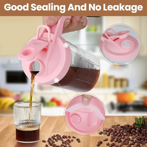 Image of Cold Brew Coffee Maker,32 oz Mason Jar Pitcher with Stainless Steel Filter, Pour Spout Handle Lid, Heavy Duty Glass Airtight & Leak-Proof Pitcher for iced coffee Tea Lemonade-Pink