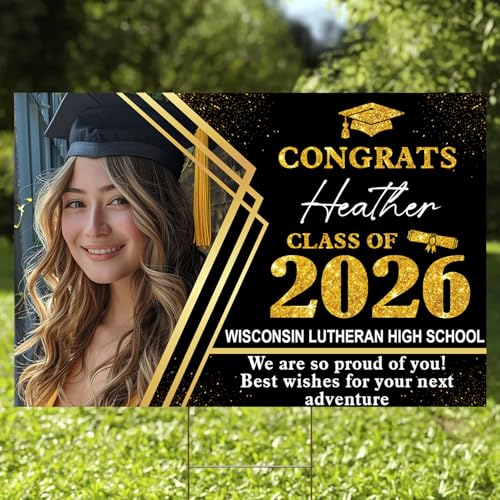 Custom Graduation Senior Yard Sign 2025 with Photo, High School & College Graduation Party Decor, Personalized Name and Year - Congrats Grad Lawn Sign (Design 1).