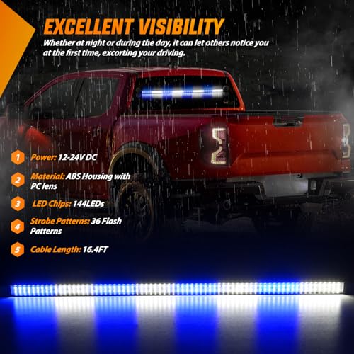 Image of Nilight 144LED Traffic Advisor Strobe Light Bar with Controller Blue White | Emergency Warning Lights Hazard Interior Front /Rear Windshield Flashing for Cars Plow Trucks Construction Vehicles