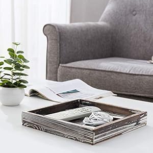 MyGift Rustic Solid Torched Wood Decorative Serving Tray, 10 Inch Square Versatile Breakfast Ottoman Coffee Table Tray Spring Tray Home Decor MyGift Rustic Solid Torched Wood Decorative Serving Tray 10 Inch Square Versatile Breakfast Ottoman Coffee Table Tray Spring Tray Home Decor