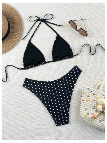 Image of Verdusa Women's Polka Dots Bikini Set Halter Triangle Swimsuit 2 Piece Bathing Suit Summer Swimwear