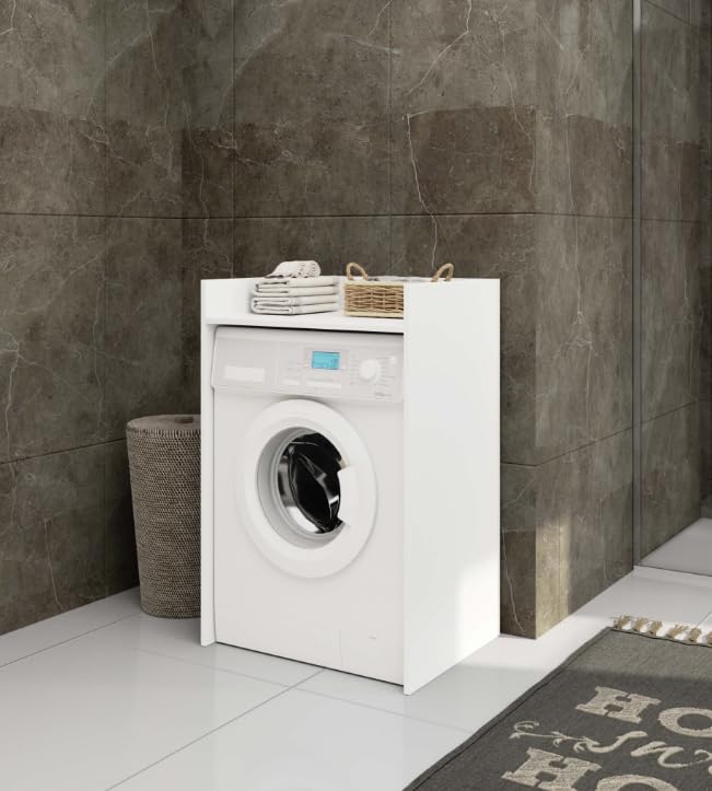 BDW Armario para Lavadora y Secadora, 97,5 x 64 x 50 cm, Mueble de Baño Alto, Blanco