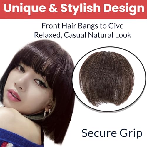 Image of Temperia Front Bangs Hair Extensions for Women - Curtain Fake Bangs Hair Clip - Artificial Front Hair Patch - Fringes Hair Extensions - Hair Accessories for Women - Natural Brown - Pack of 1