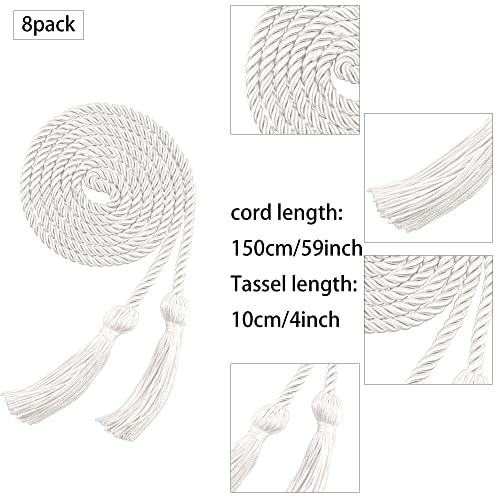 Image of Trounistro 8 Pieces Graduation Cords Yarn Honor Cords with Tassel for College Graduation Students (White)
