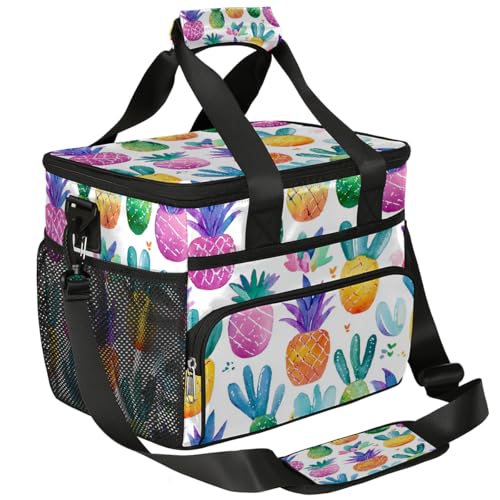 Mexpekil Bolsa térmica grande con diseño de piñas de acuarela, 15 L, aislada, a prueba de fugas, suave, para playa, con correa para picnic, camping, viajes, pesca, senderismo