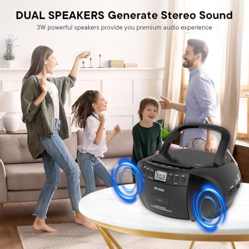 Przenośny radioodtwarzacz kasetowy CD, głośnik Bluetooth, odtwarzanie USB, radio AM/FM, przenośny Boombox z pilotem zdalnego sterowania, zasilanie sieciowe / bateryjne