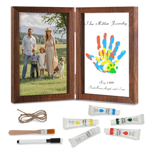 Nabance Marco de Huellas Familiares Personalizable   2 en 1   Marco de recuerdo & Marco de Fotos con la Huella de la Mano (4Pcs), Decoración Casera DIY, Regalos para Bebes Recien Nacidos/Navidad