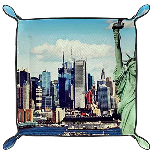 YZUOUZY Organisateur de rangement de bureau Valet Tray,Portrait de fille gratuit de la ville de New York rétro,plateau en cuir de table pour chevet,clés,bijoux,montre