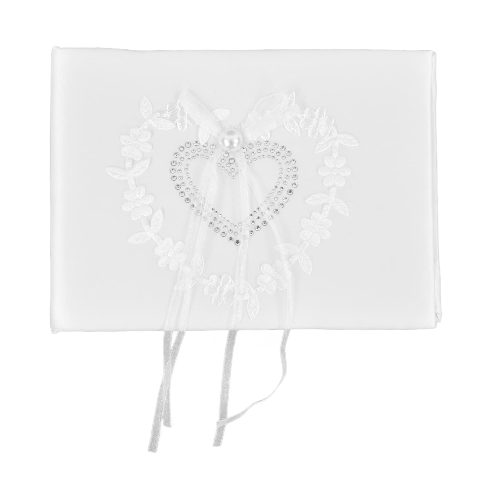 Fdit Weißes Hochzeitskissen Set für Ringe, Indoor Outdoor Nutzung | Vierteiliges Set mit Blumenkorb, Gästebuch, Federzeichenstift, aus strapazierfähigem Stoff, ideal für romantische Anlässe