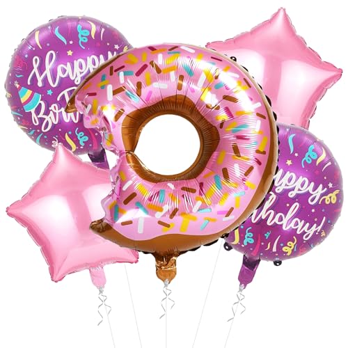 Image of Rozi Decoration Donut & Ice Cream Theme Foil Balloons - 5 Pcs Set (Pink) - Kids Unisex - Birthday Decorations