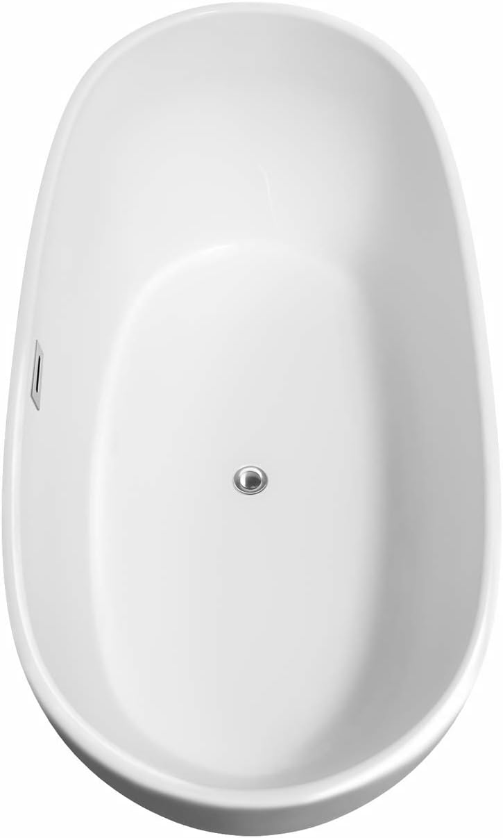 Rebecca 65 Inch Freestanding Bathtub in White with Polished Chrome Trim and Floor Mounted Faucet in Matte Black