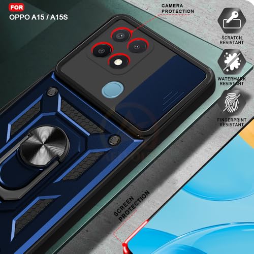 Image of Armor Bumper Back Cover Case for Oppo A15 / A15s Rotating Camera Cover, Ring Holder & Kickstand | Heavy Duty & 360 Degree Protection Oppo A15 / A15s Back Cover (Blue).