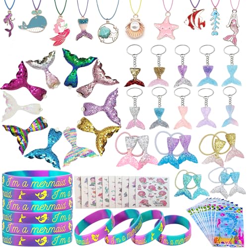 70 Piezas Sirena Cumpleaños Relleno Piñatas,Sirena Llavero,Sirena Pulsera de Silicona,Sirena...