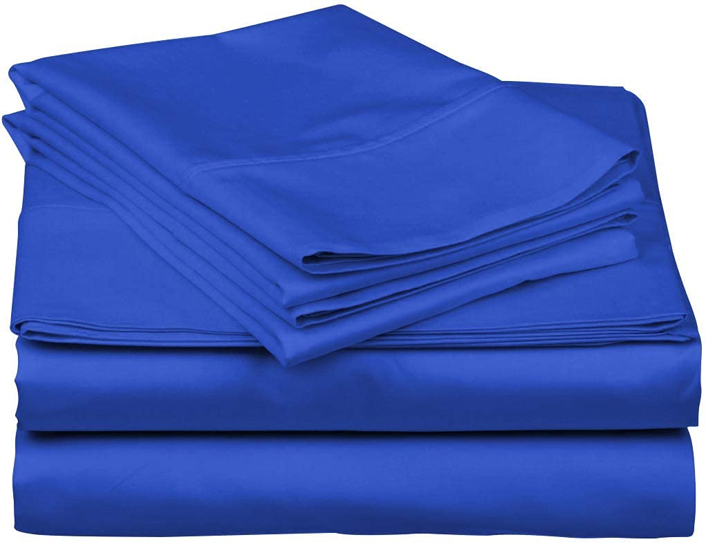 LUXURIOUS BEDDING 800-Thread-Count Egyptian Cotton 6 PC Bed Sheet Set Upto 15" Deep Pocket (1 Fitted + 1 Flat + 4 Pillow Cases) Flat Sheet Emperor (111x126in.),Egyptian Blue