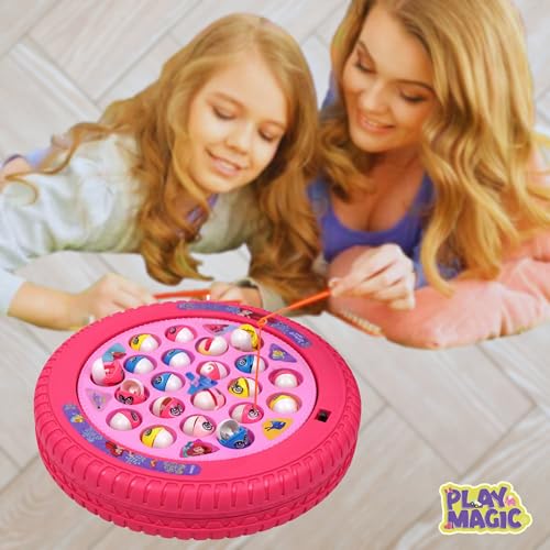 Image of PlayMagic Fishing Game Princess Play Set|Magnetic Fishing Game Toys|Rotating Board Game with Music|Includes 21 Fish and 4 Fishing Poles|Party Game Toys for Kids Age 3 4 5 6 7 and Up|Made in India