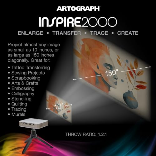 Artograph Inspire 2000 Digital Art Projector for Artists, Full HD 1080P DLP Projector with 96 Built-In Art Grids, Auto Focus, Auto Keystone, WiFi 6 Screen Mirroring, Rechargeable Battery - Image 7