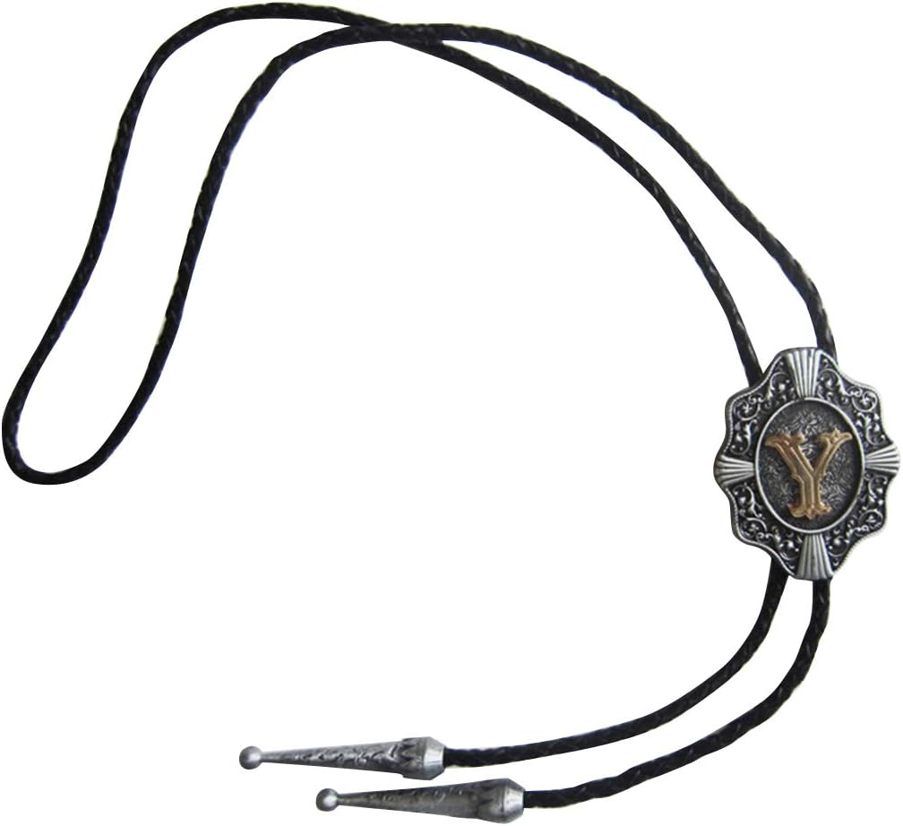 Bolo Tie for Men,Cowboy Necklace,Vintage Initial Letter Y Leather Bolo Tie