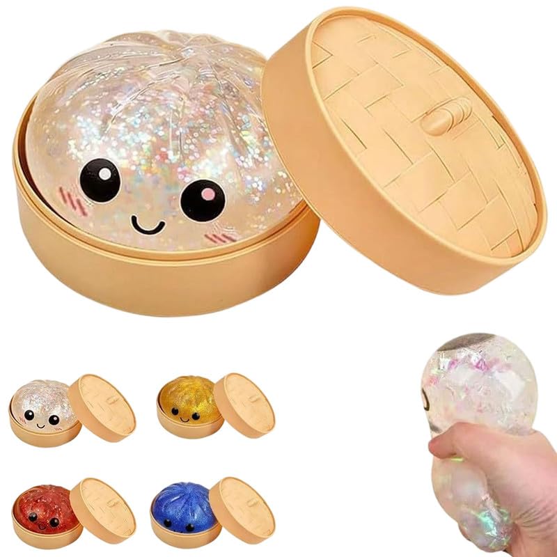 Dumpling Squishies Toy, 2026 New Glitter Dumpling Mystery Box Colorful Dumplings Stress Balls Fidget Sensory Toy for Stress Relief (Glitter White)