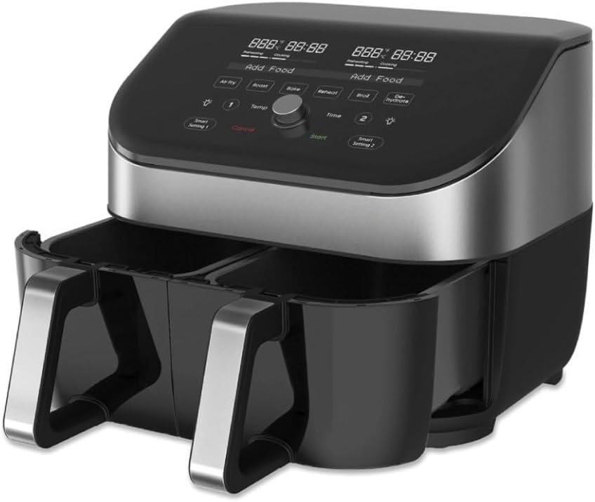 Instant Pot Instant Vortex Plus Double Basket with ClearCook - 76L Digital Hot Air Fryer, Stainless Steel, 8-in-1 Smart Programmes - Frying, Baking, Roasting, Grilling, Dehydrating, Warming, XL Capacity -1700 W