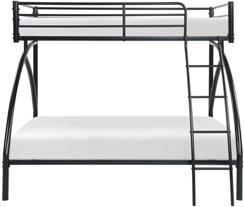 Pemberly Row Metal Twin Over Full Bunk Bed, Black Finish, Guard Rails & Ladder, 300 lbs Capacity Per Bed, Space-Saving Modern Design, Fits 6-Inch Mattress, Ideal for Youth Bedrooms