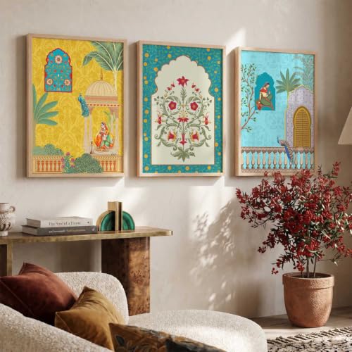 Image of kotart Indian Madhubani Wall Decoration | Madhubani Art Painting With Frame For Living Room Bed Room Hotel Wall Decor Digital Reprint Set of 3 (35x37 Inch)