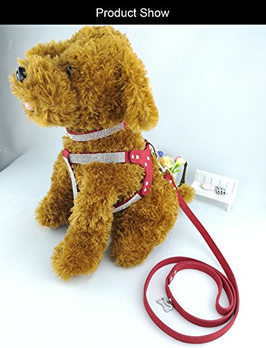 Newtensina Dog Collar & Harness & Leads Sets Fashion Dog Collar Diamante with Harness & Leashes Comfortable Soft Collar Harness and Leashes Set for Dog - Red - S