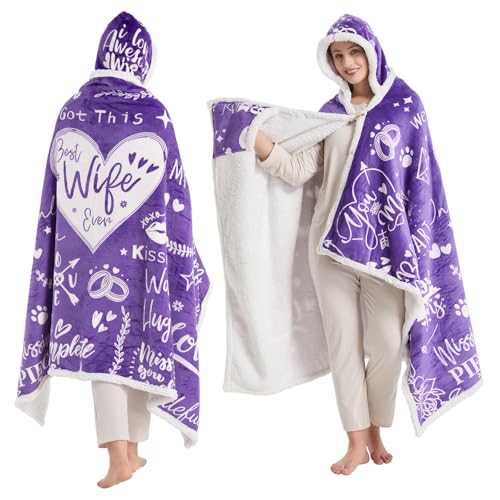 Best Wife Ever Wearable Blanket Hoodie, Valentines Day Gifts for Her Wife Women From Husband,...