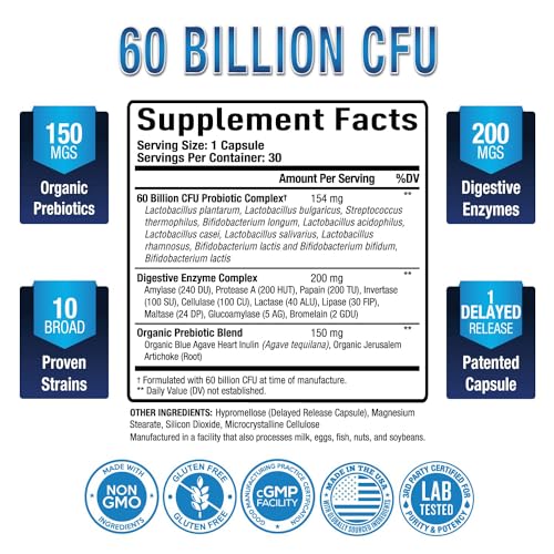 Purely Optimal PO-# Premium Probiotics 60 Billion Cfu W/Organic Prebiotics & Digestive Enzymes thumb #1