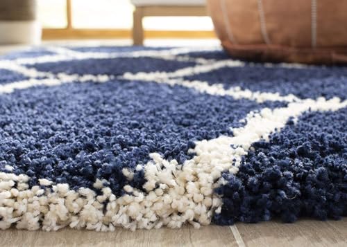 Image of Shaggy Area Rug for Living Room and Bedroom 8X10 FT Soft Plush Floor Carpet with Fluffy Texture, Modern Decorative Rug,Bedside and Indoor Spaces,Blue-Ivory