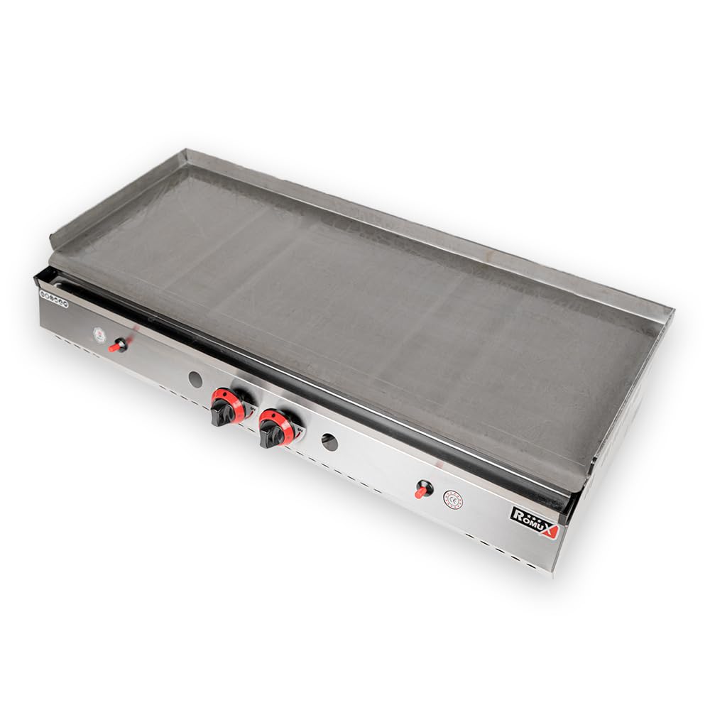 Plancha Industrial de Acero Inoxidable a Gas 100 cm Sobremesa Grosor de la Placa 4 mm para un Rápido Calentamiento con Termopar CE | Potencia 5,8 kW | Bares y Restaurantes