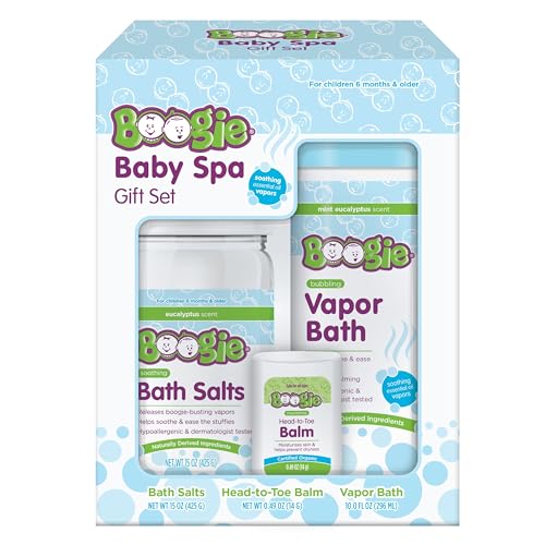 Boogie Spa Kit, Includes Boogie Kids Bath Salts, Eucalyptus, 15 oz (Pack of 1) Vapor Bath 10 Fl oz (Pack of 1) Chest Rub Stick 0.49 oz (Pack of 1)