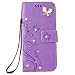 Auroralove iPhone 5/5s/se Luxury Handmade Bling Rhinestone Soft Slim Flip Stand Wallet Case for iPhone 5/5s/se Flower Butterfly PU Leather Case for Girls Women-Purple