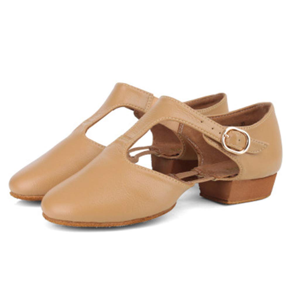 JUODVMP Zapatos de Danza Moderna Jazz para Mujer,Cómodo Ponerse Cuero Fino Zapatillas de Danza de Jazz de Práctica,Modello JS359