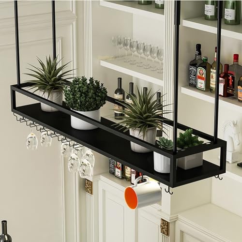 Support à verres à vin suspendu industriel, étagère bouteille plafond métal - 2
