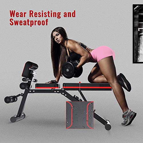 Recaceik Weight Bench, Adjustable Strength Training Bench All-in-One for Full Body Workout Multi-Purpose Foldable Flat Incline Decline Bench Roman Chair Exercises 660 lbs Capacity for Home Gym, Black