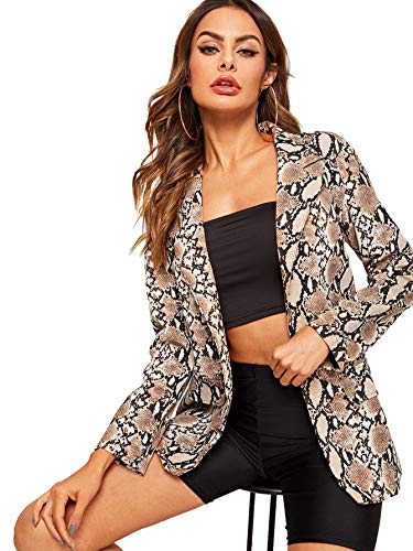 Floerns Women's Long Sleeve Open Front Leopard Print Blazer Multicolor-2 L