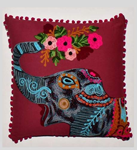 KAM Home Hand Crafted Multicolor Cotton Cushion Cover (45.72cm X 45.72cm) Elephant