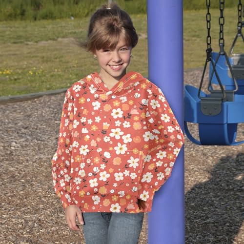 KLL Floral Pattern Cute Simple Flowers Vermilion Boys Girls Sweatshirts Casual Athletic Hoodie Kangaroo Pocket4