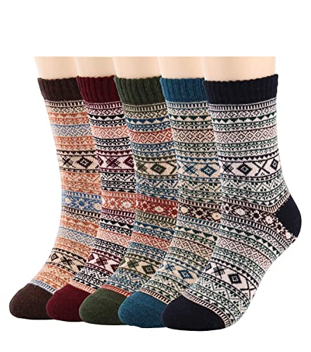 Adfolf Mens Warm Socks Thick Winter Thermal Stripe Wool Crew Socks #TOP8