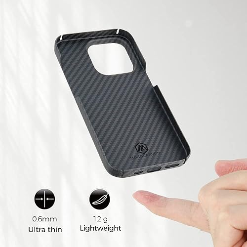 Miniatura 2 de MONOCARBON Funda de fibra de aramida real para iPhone 14 Pro de 6.1 pulgadas, compatible con Magsafe Ultra delgada y ligera, antiarañazos, aramida